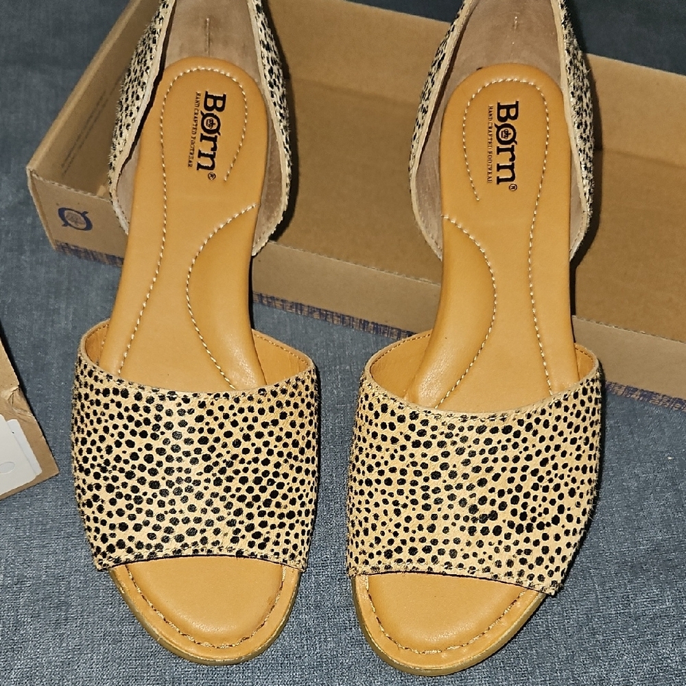 Born Tan and Black Cheetah-Print Open-Toe Slide Mules - Picture 4 of 7